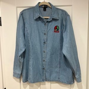 Hartwell Women’s XL Denim Shirt with Peace Sign Embroidery